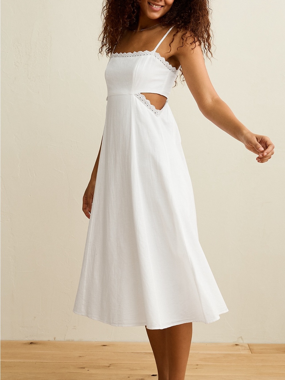 American Eagle White Spaghetti-Strap Cutout Midi Dress